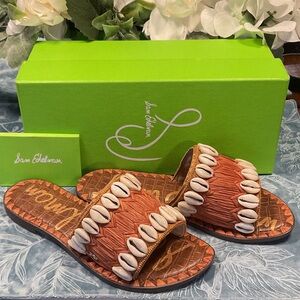 Sam Edelman Gale Raffia Shell Slide Sandals